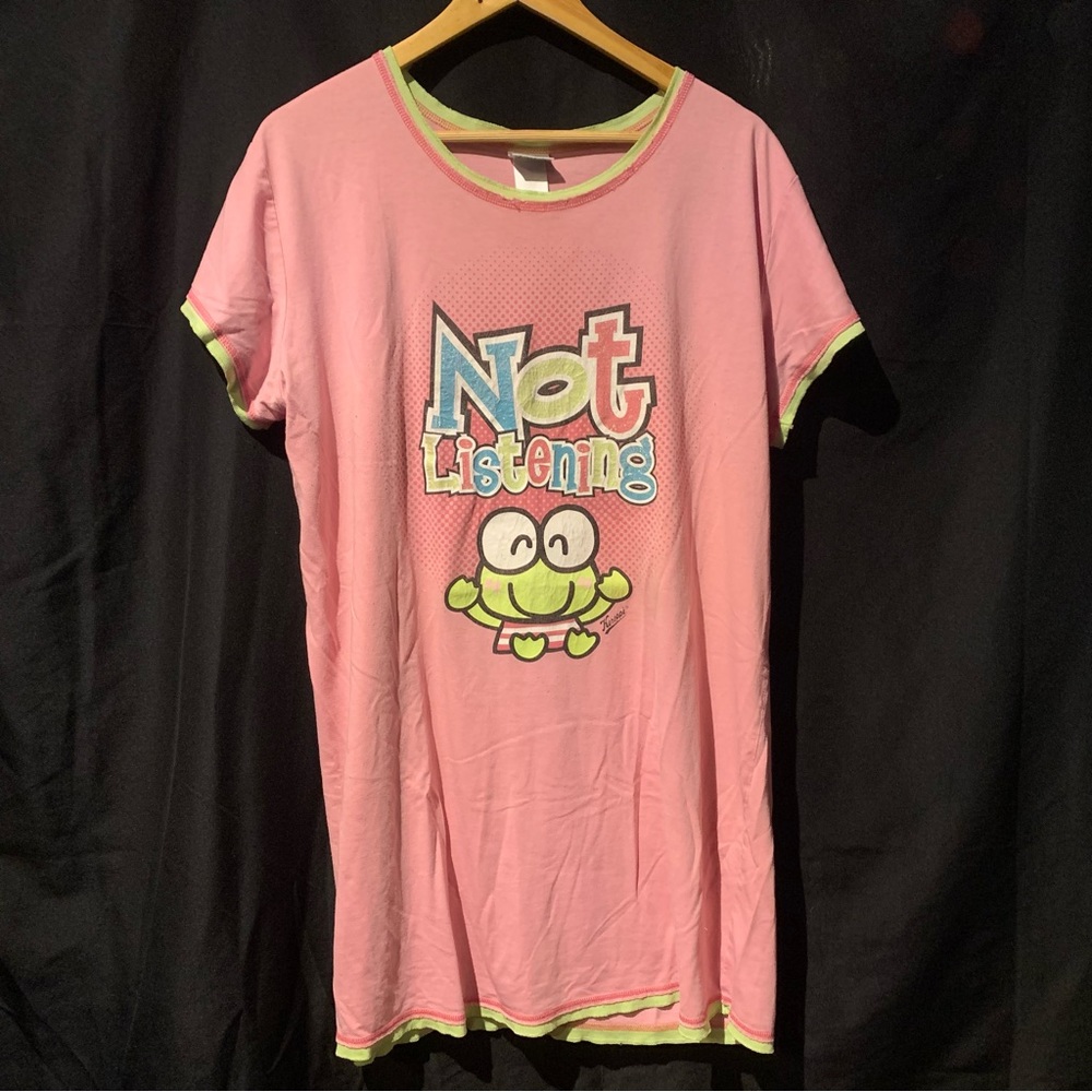 Sanrio Keroppi T-Shirt One Size  Womens PJ Long Tee Pink Not Listening